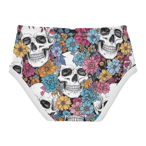 Toddler Underwear Floral 2t Cotton Little Girl Panties Artistic Briefs Underpants Black White Skulls Vibrant Floral2