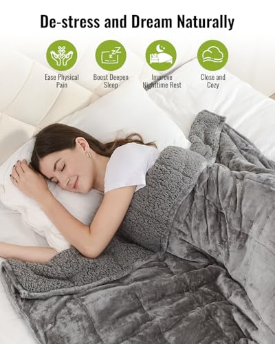 Uttermara Weighted Blanket Queen Size 15lbs 60x80 Inches, Sherpa Weighted Blankets for Adult, Soft Warm Sherpa & Cozy Fleece, Heavy Blanket for Calming and Sleep, Grey
