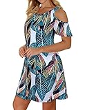 Tanst Sky Hawaiian Dresses for Women, Juniors Cold Shoulder Dress with Pockets Summer Casual Knee Length Sun Dresses That Hide Belly Fat Resort Wear Tropical Cruise Must Have Clothes Green M