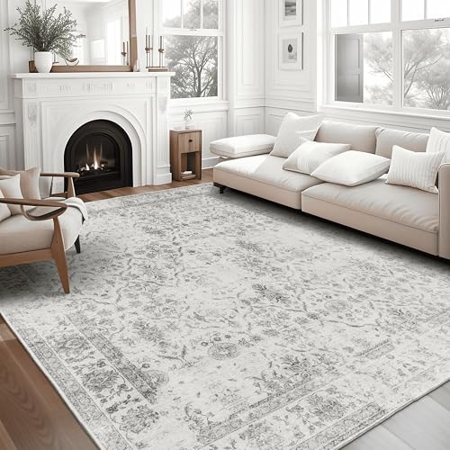 ReaLife Alfombra Lavable a Maquina   Fabricada con Fibras recicladas Vintage Distressed Trellis Ivory Grey, 90 x 150 cm