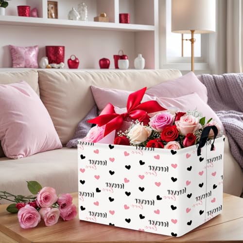 Image of Cute Heart Valentine's Day Basket Gifts Empty Storage Basket for Kid and Baby Room Decor (Love for Ever Black Pink Heart)