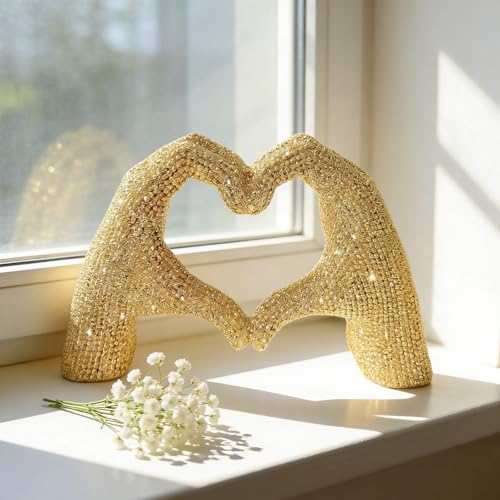 Estatua moderna corazón manos doradas decorativa miniatura 5