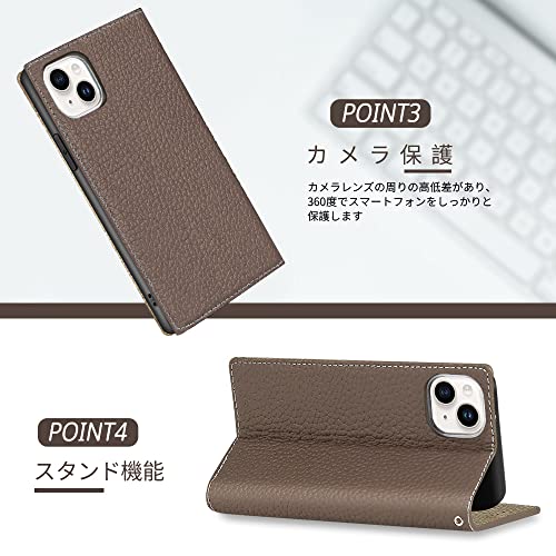 TENSIK iPhone14 ケース 手帳型 アイフォン14 ケース 高級牛本革 いPhone14 スマホケース マグネット式 携帯カバー 財布型レザー 手帳型カバー本革 スタンド機能 カードポケッ ストラップ付き トギフトボックス付き ブラウン×グレー