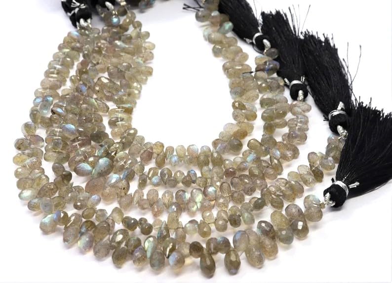 AAA-Qualität natürliche Labradorit Tropfen facettiert geschliffene lose Edelstein perlen zur Schmuckherstellung | Amethyst Tropfen Briolettes Perlen | 7x5mm Tropfenperlen 8 Zoll 2 Strang
