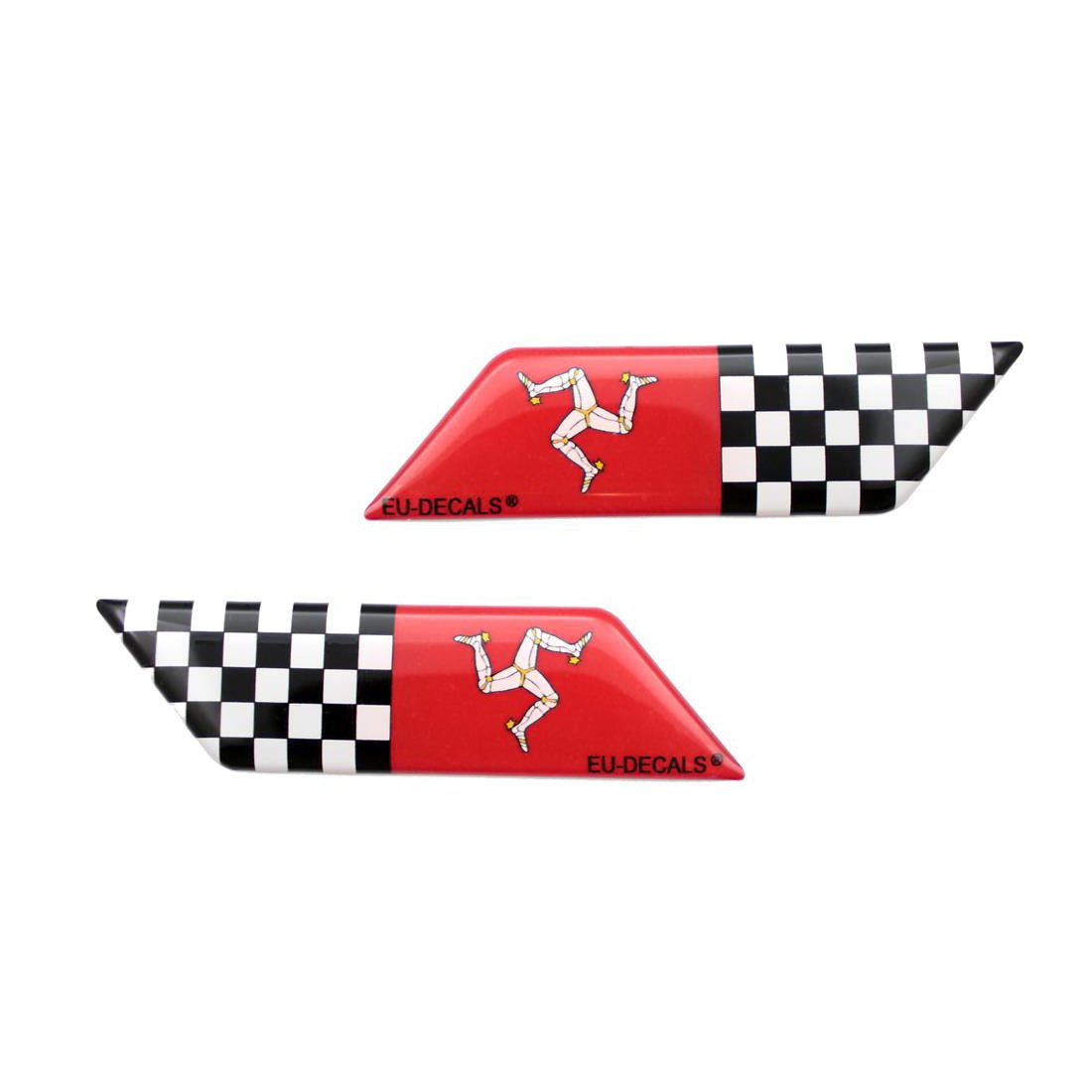 Helmet Isle of Man and Checkered Flags 3D Decals Domed Set Left and Right Side Sticker