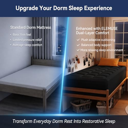 Image of ELEMUSE Twin XL Dorm Dual Layer 3 Inch Memory Foam Mattress Topper for College, Dorm Room Essentials, 2 Inch Cooling Gel Foam and 1 Inch Soft Pillow Top Bed Pad,Back to School,Black
