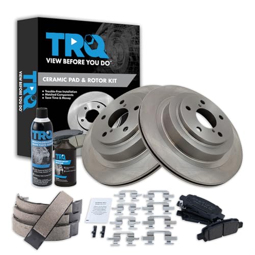 Image of TRQ Rear Brake Pad & Rotor Kit, with Chemical Kit Parking Brake Shoe Set Ceramic Compatible with 2005-2009 Subaru Legacy