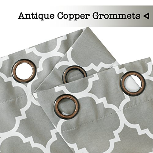 H.versailtex Extra Wide Blackout Curtain 100X96 Inches Thermal Insulated Curtain For Sliding Glass Door -Grommet Top Patio Door Curtain - Moroccan Tile Quatrefoil Pattern, Dove And White #TOP4