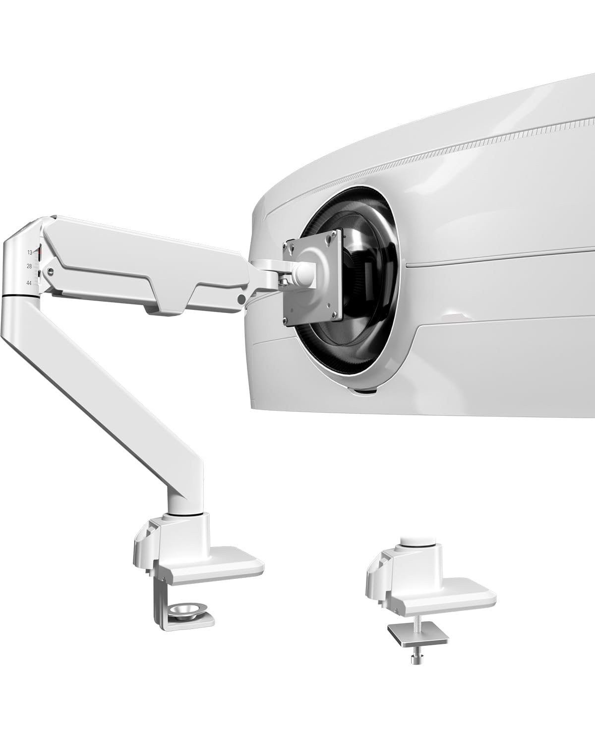 Supporto per monitor piatto e curvo da 17 – 49 pollici, robusto supporto per monitor a molla a gas regolabile in altezza con inclinazioni, maggiore capacità di carico di 2 – 20 kg,VESA White