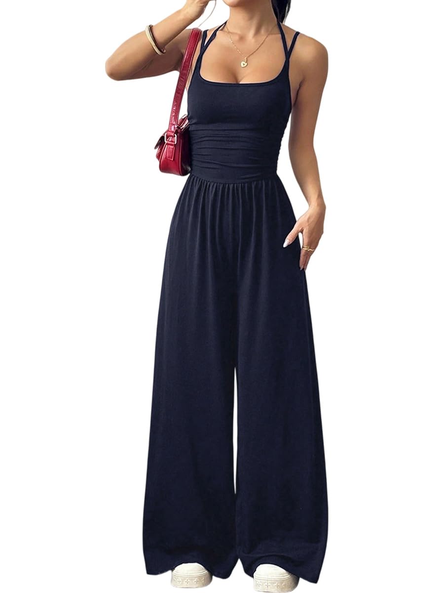 Salopette Donna Estate Tuta Jumpsuit Donna Elegante Senza Manica Vestibilità Ampia Monopezzi Tutine Estiva Donna Senza maniche Tute Spalline sottili Larghe Tutine