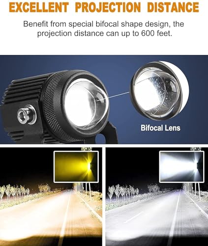 Image of HJG Mini LED Driving Fog Lights, Auxiliary Spot Lights 20W Amber and White Spot Beam Projector High Low Beam for All Motorbike Cars SUV ATV (Pack 2)