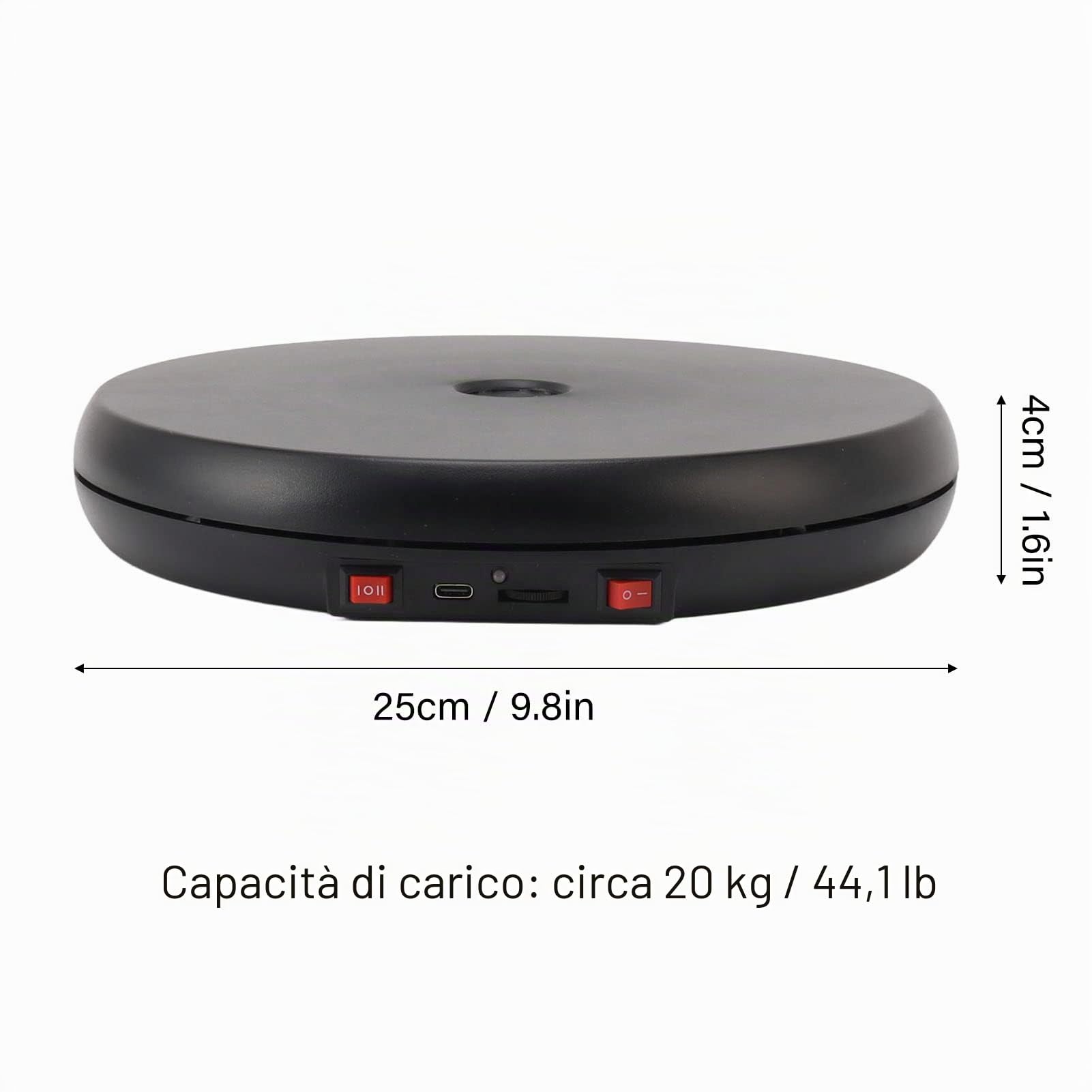 Tyenaza Espositore Rotante, Tavolo Espositivo Rotante Elettrico, Luce LED 25cm Silenzioso 20kg capacità di Carico Espositore Giradischi per Gioielli