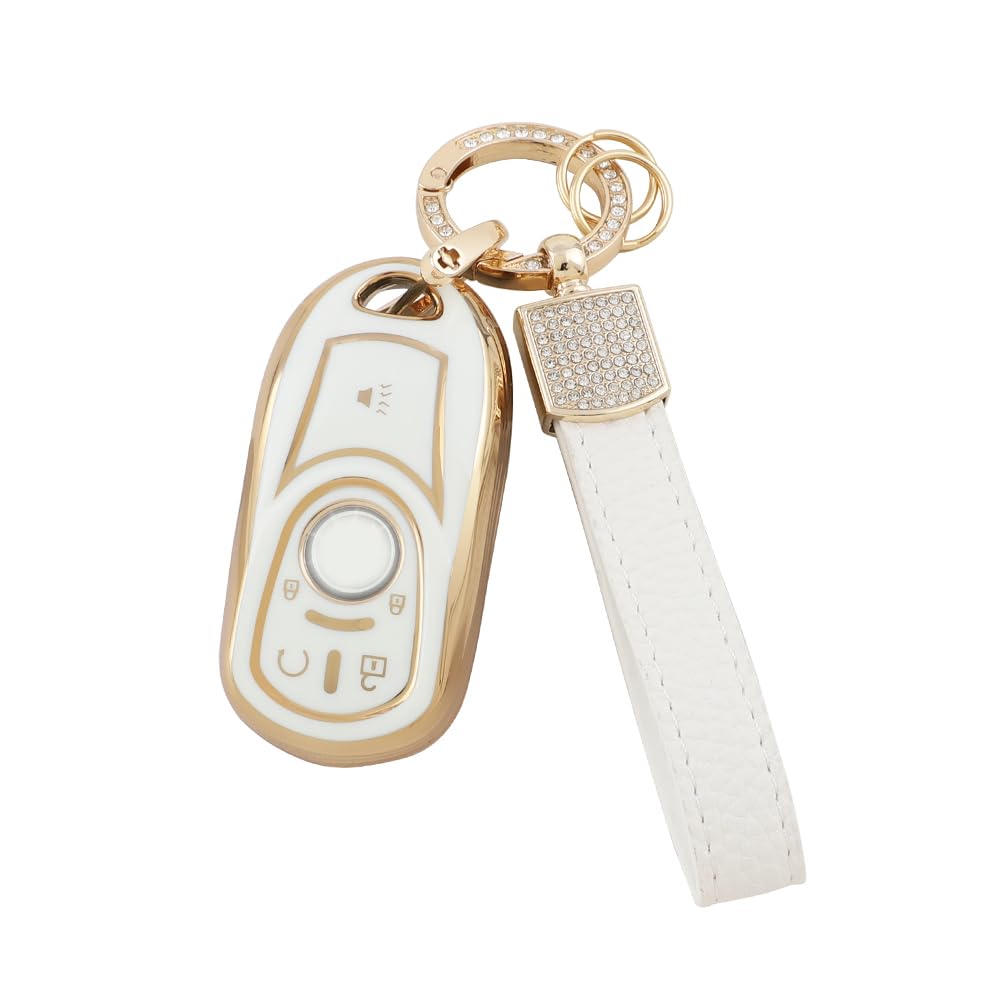 1797 Key Fob Cover fit for Buick Encore Regal Accessories Bling Car Keychain Case Shell Protector 5 Button White Gold TPU Girly Cute