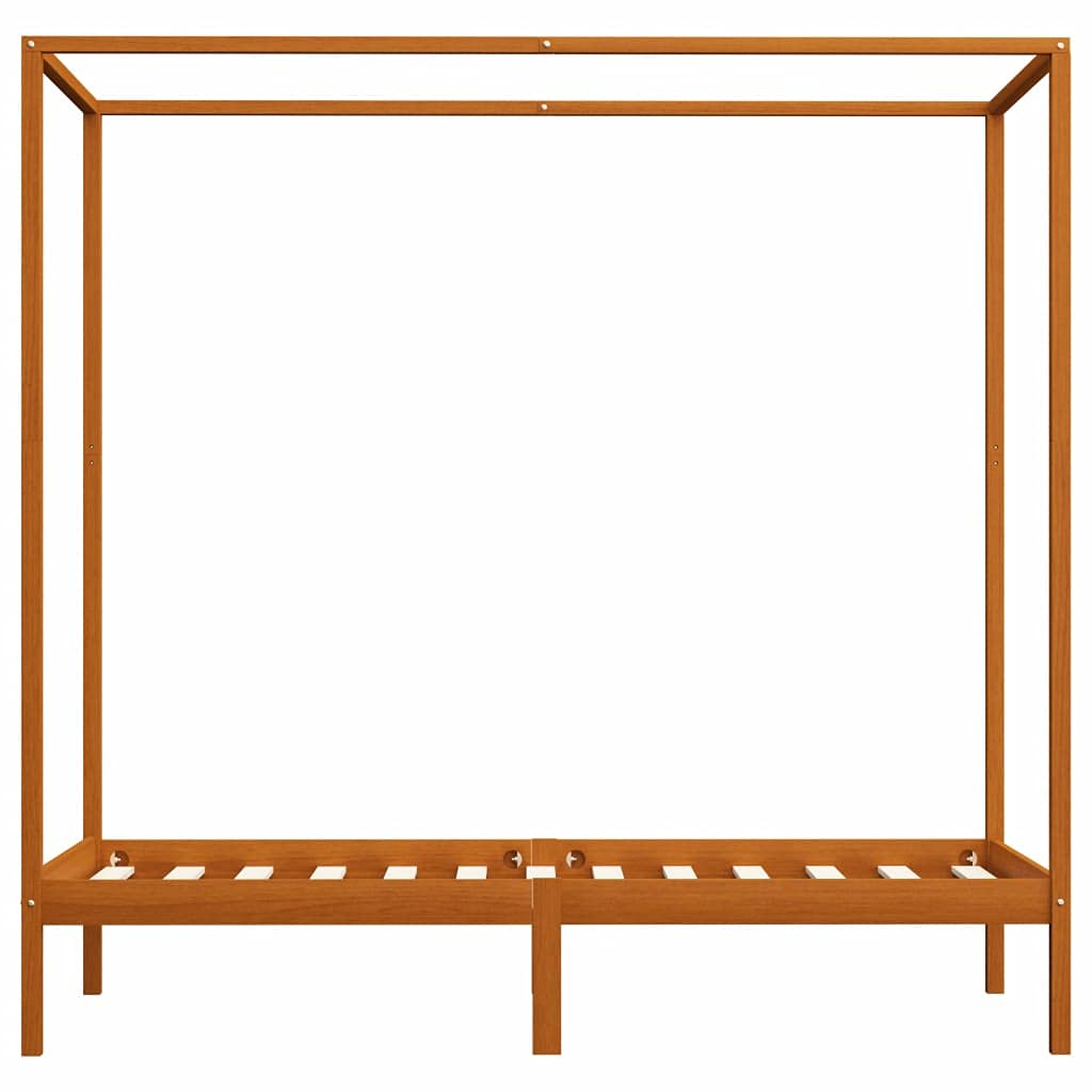 Tidyard Cadre de lit à baldaquin Marron Miel Pin Massif 100x200 cm, Cadre de Lit à Plateforme Assemblage Facile pour Chambre à Coucher Enfants ou Adultes
