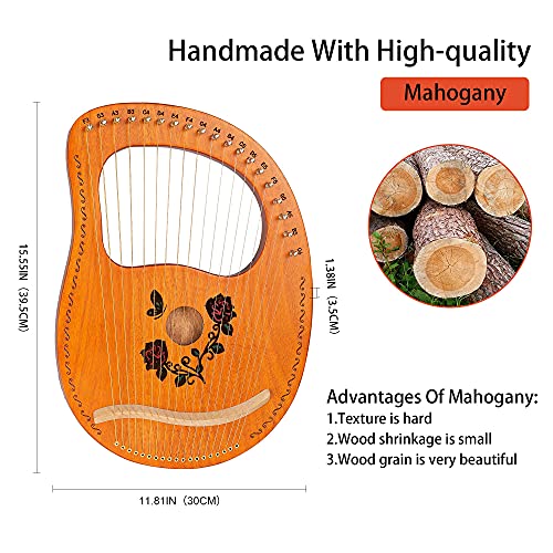 Cuecutie Lyre Harp 19 String Wood Rose Harp Portable Solid Mahogany Harp String Instrument With Black Bag Strings Carry Cloth Sheet Music Pick Tuning Wrench (19 String, Rose) #TOP2
