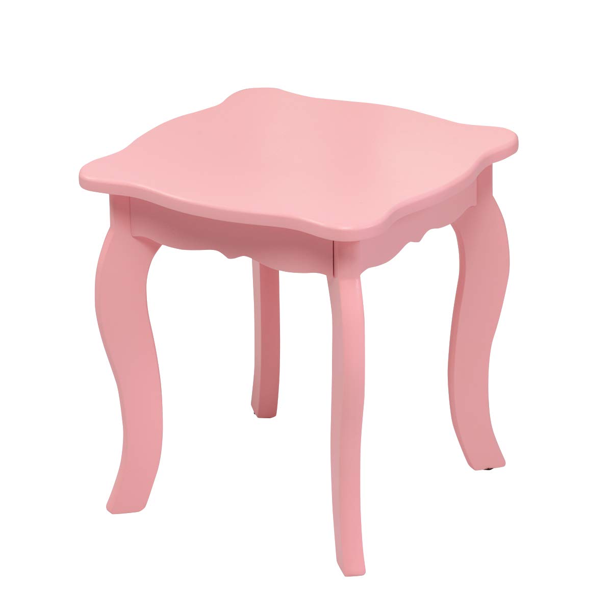 GOPLUS Kinder Schminktisch mit 3 Klappbaren und Abnehmbaren Spiegel, Frisiertisch, Kindertisch aus Holz, 1 Hocker, 1 Schublade, inkl. Haarseilset, für Mädchen, im Schlafzimmer (Rosa)