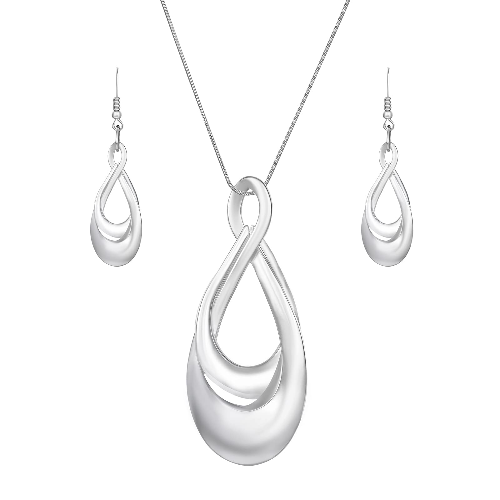 Madison Tyler Gold Plated Jewelry Set for Women | Silver Teardrop Pendant Necklace Trendy | Long Necklace with Snake Chain | Fashion Dangle Earring