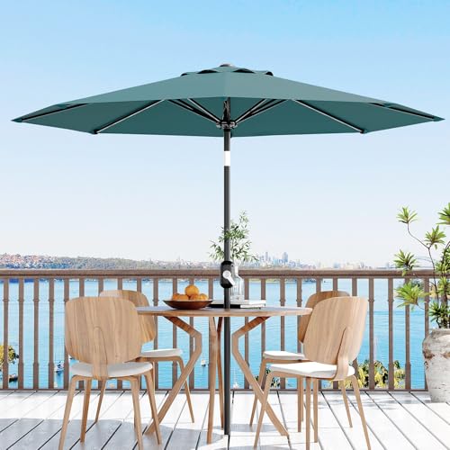 9Ft Patio Umbrella - 8 Sturdy Ribs Outdoor Table Umbrella with Crank Lift & Push Button Tilt - Market Umbrella for Pool, Deck, Yard, Garden - Turquoise