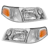 ADCARLIGHTS Headlight Assembly Compatible with Ford Crown Victoria 1998 1999 2000 2001 2002 2003 2004 2005 2006 2007 2008 2009 2010 2011 Replacement Headlamp Pair w/Chrome Housing Amber Reflector