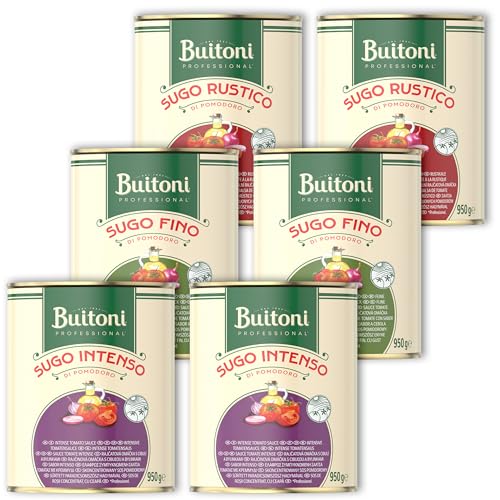 BUITONI Professional SUGO Fertige Tomatensauce Mix: Sugo Fino, Inenso und Rustico, intensiver Tomatengeschmack, Vegan, 6er Pack (6 x 950 g Dose)