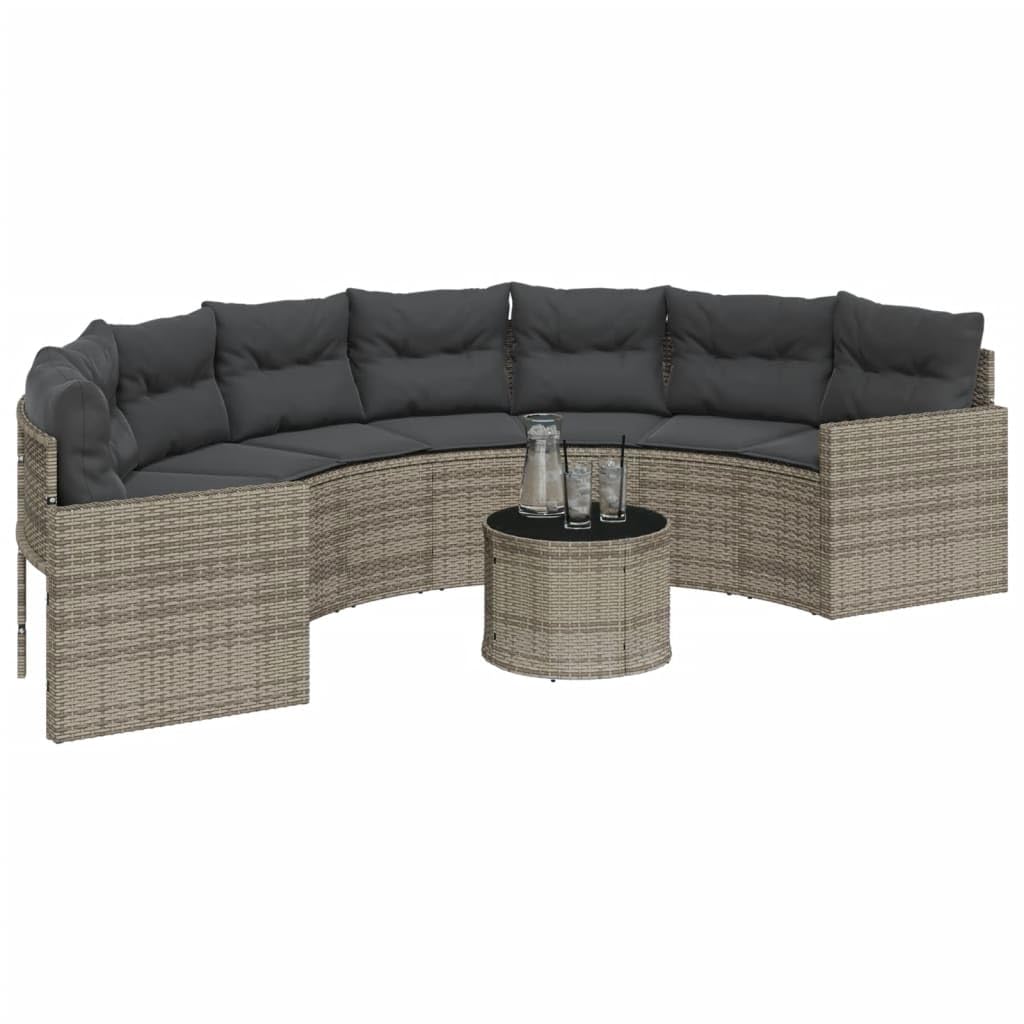 Sofá de jardín semicircular con Mesa y Cojines ratán PE Gris, Sofás para Patio, Sofa Exterior Jardin, Sofa Terraza, Mueble De Jardin Exterior - 3318518
