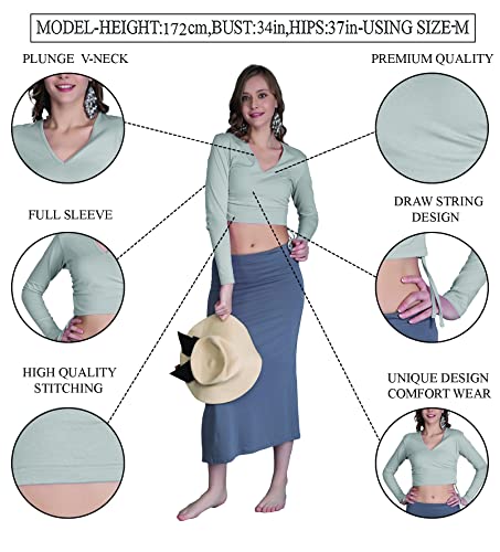Image of The BLAZZE B1898 Women's Drawstring Plunge V Neck Full Sleeves Stylish Western Crop Top