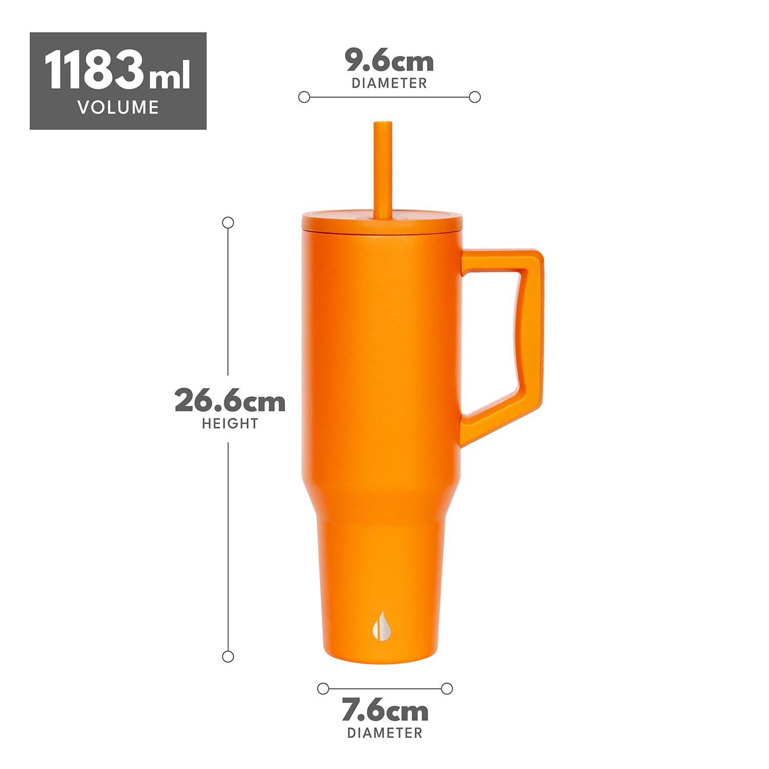 Elemental Bicchiere Termico 1180 Ml Con Manico E Cannuccia - Acciaio Inox 18/8, Isolamento Tripla Parete, Adatto A Portabicchieri Auto
