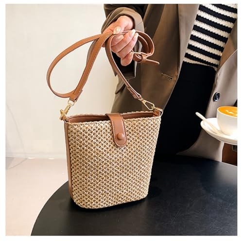 Image of Women 2026 Summer Purse Straw Woven Cross Body Bucket Bag Trendy Shoulder Handbag Casual Tote Travel Beach