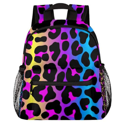 Leopard Rainbow Toddler Backpack for Little Girls Preschool Kindergarten Small Cheetah Backpack Lightweight Bookbag Waterproof Mini Travel PreSchool Student Bookbags