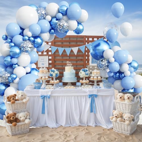 Image of Blue Balloon Arch Kit 86Pcs Pastel Blue White Balloons Garland Kit with Silver Confetti Balloon Metallic Macaron Light Birthday Party Balloons for Boys Men Baby Shower Graduation Party Decorations