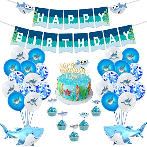 FLYFLY Decoración Fiesta de Cumpleaños del Tema mar Delfín Cáscara de Animales MarinosEstrella Pancarta de cumpleaños con Globos de látex para CUMPLEAÑOS BEBÉ