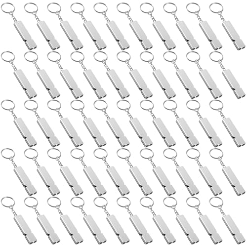 50Pcs Emergency Whistles Lifeguard Safety Whistle with Lanyard and Keychain for Outdoor Camping Hiking Boating Backpacking Fishing Kayak Kids Rescue Signaling Loud Survival Whistle