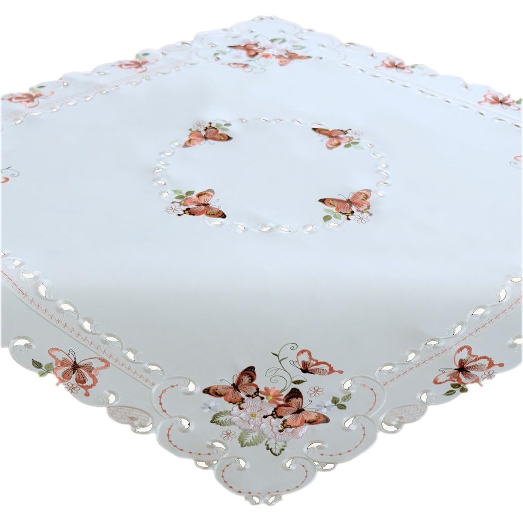 Nappe 110 x 110 cm motif papillon brodé pour embellir une table terne