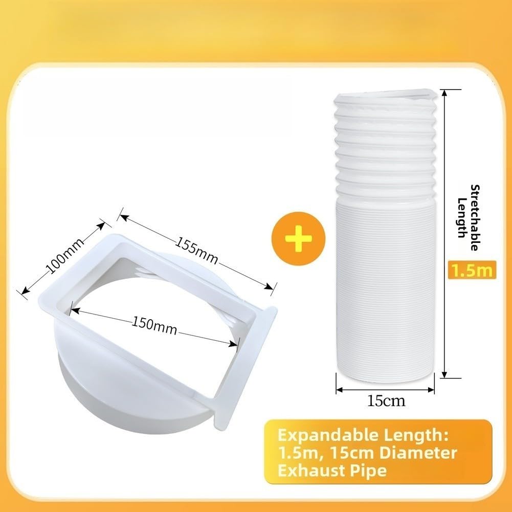Manguera de aire acondicionado portátil con conector, kit adaptador de conducto flexible de 150 cm, ABS resistente al calor y construcción de alambre de acero para refrigeración del hogar y la oficina