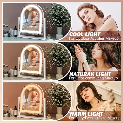 Image of FENNIO Vanity Mirror with Lights 15 inchx13 inch Makeup Mirror with Lights, Lighted Makeup Mirror Touch Screen with 3-Color Lighting, 10X Magnification, Dimmable, for Vanity Desk Tabletop(White)