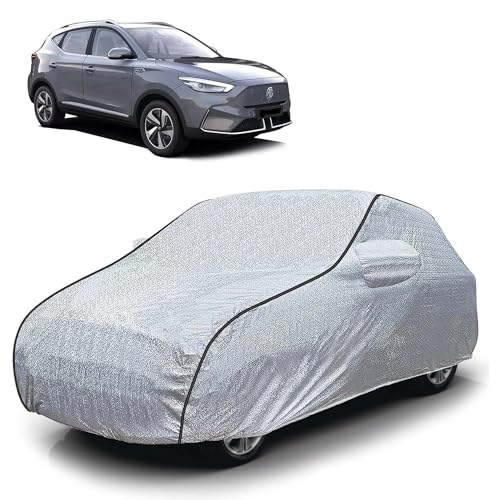 Image of Sulfar 100% Waterproof Car Body Cover Compatible with Mirror for MG ZS EV (Triple Stitched, Full Bottom Elastic, Magic Silver with Black Piping)
