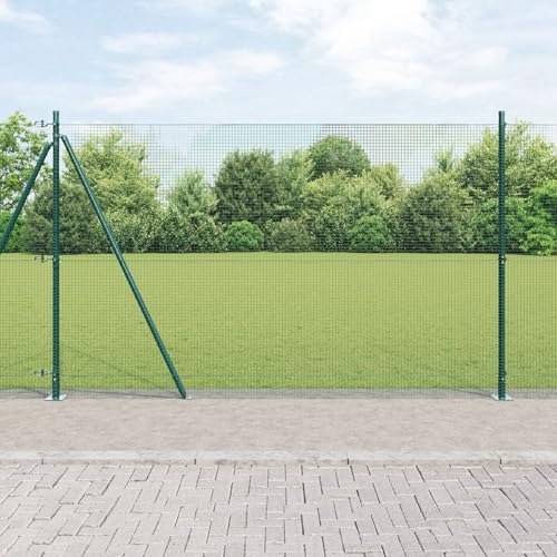 Snsowed Recinzione in Filo Saldato con 13 Pali Flangiati Verde 1.5x50 m Acciaio,Reti di Acciaio zincato,Recinzione in Filo-3352483