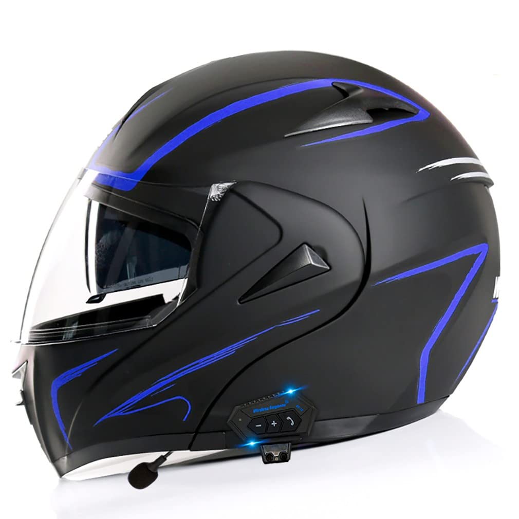 Kask szczękowy Bluetooth, kask integralny z certyfikatem DOT/ECE, kask modułowy z wbudowanym mikrofonem, automatyczna reakcja dla dorosłych, unisex, rozmiar: XS~XL