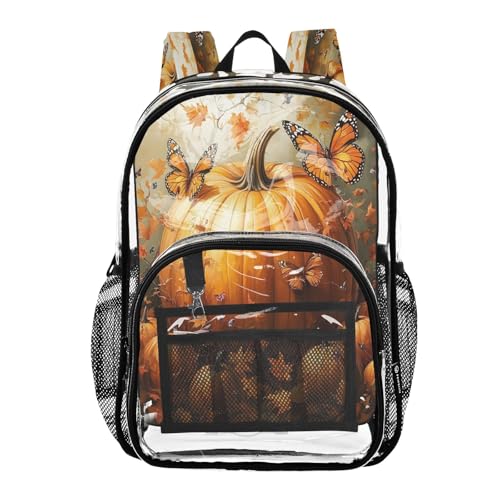 Clear Backpack for School Pumpkin Butterflies Transparent Bookbag for Girls See Through PVC Boy Backpacks