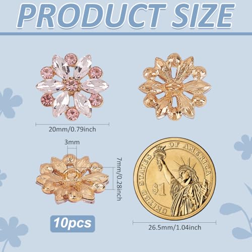 FINGERINSPIRE 10PCS Rose Rhinestone Shank Buttons - 20mm Diameter Flower Shape for Sewing DIY Clothes & Hat Decoration - Image 2
