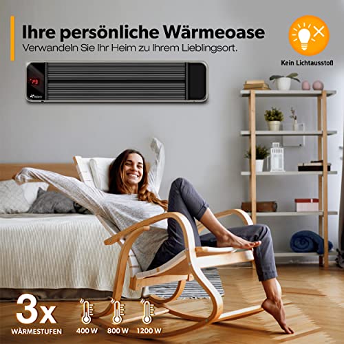 TRESKO Infrarot Dunkelheizstrahler 1200-3200W mit Fernbedienung | Heizstrahler Terrasse mit 3 Stufen | Schwarzstrahler Innen & Außen | Dunkelstrahler Wand-Terrassenstrahler Infrarotstrahler – Bild 7