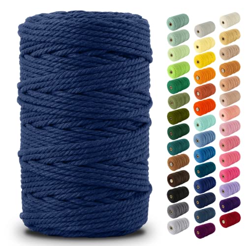 Nook Theory Macrame Cord - 5mm 109 Yards Cotton Rope, 3mm 4mm Yarn, String for Crafts, Perfect for Macrame Wall Hanging and Boho Decorations (Deep Blue)
