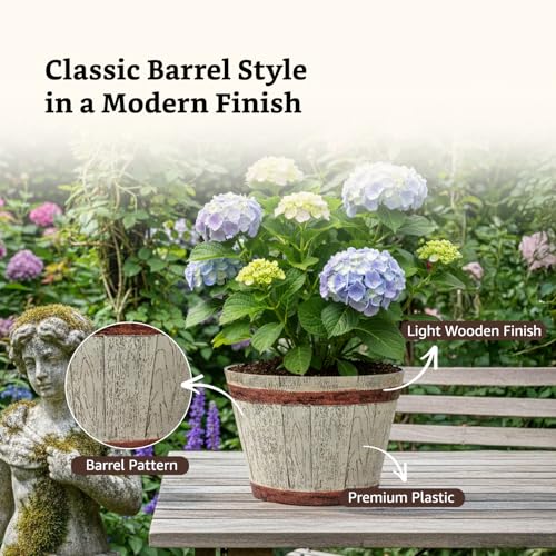 Image of Amazon Brand- Solimo Indoor and Outdoor Round 18 Inch Barrel Flower Planter Pot Best for Terrace /Balcony /Home /Office Decor - Set of 2