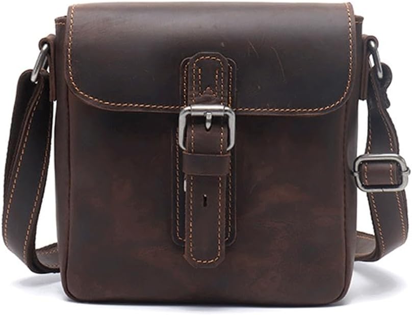 Retro Men's Shoulder Bag Crazy Horse Leather Crossbody Small Square