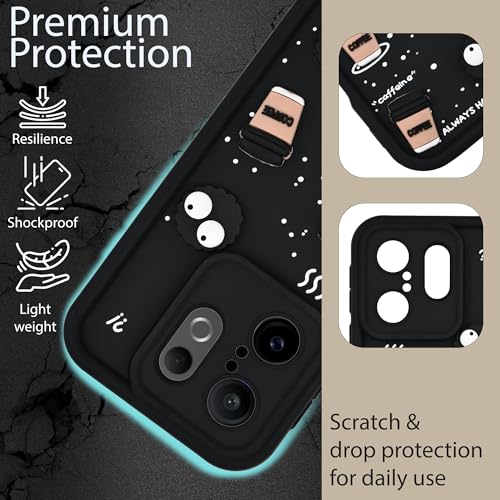 Image of DARKFIT Back Case Cover Compatible for Vivo X200 FE 5G | Cute Fun Cartoon 3D Ball | Coffee Silicone Case | Case Cover with Camera & Body Protection | Shock Proof | for Vivo X200 FE 5G | Color Black