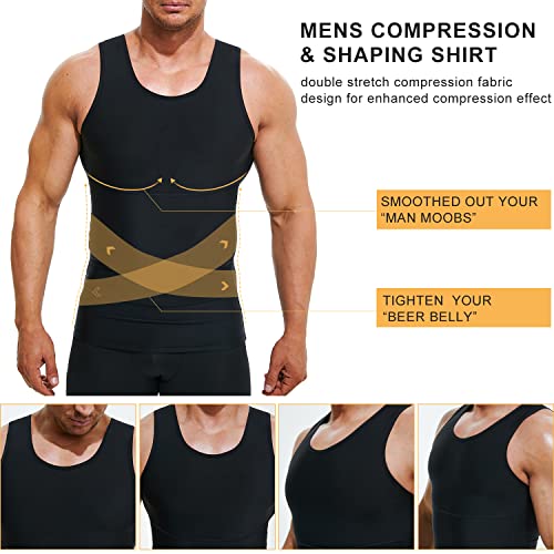 Mens Compression Shirt Slimming Undershirt Body Shaper Vest Workout Tank Tops Shapewear Abs Abdomen Xxl Black #TOP2