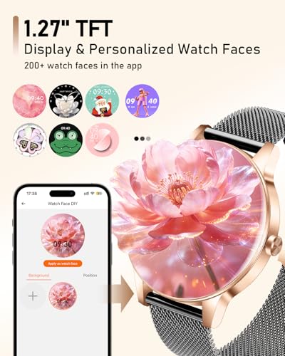Image of Smart Watch for Women, 1.27'' TFT Fitness Watch With Bluetooth Answer /Make Call,Heart Rate /SpO2 /Sleep Monitor /Menstrual Cycle /120+ Sports Fitness Tracker for iPhone Android iOS(4 Straps,Black Gold)