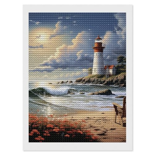 Broderie diamant phare de mer pour décoration murale salon