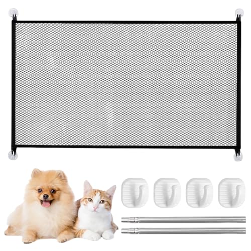 Türschutzgitter Ohne Bohren, 110 X 72 cm Türgitter Hunde, Kinder Türgitter, Schwarz, Mit 4 Haken Und 2 Stangen, Flexibel Für Treppen, Türen Und...