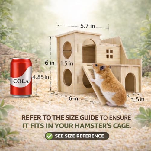 Tiny Hamster Maze Wood House Fun Slide House Double-Decker Hut for Dwarf Gerbil Mouse Mice Rat Small Animals(Only for Small Hamster) - Image 5